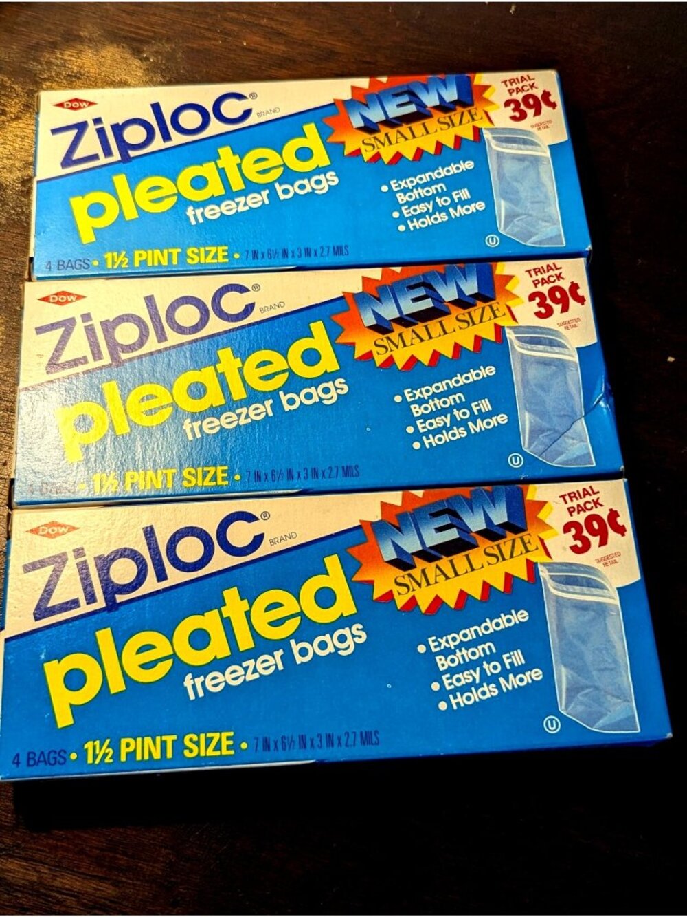 3 Boxes Ziploc Pleated Freezer Bags 1 1/2 Pint Small Size 4-Bag Trial Pack Dow V